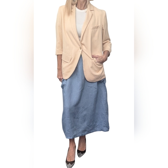 Lintico 100% Linen Blue Midi Skirt with Pockets Cottagecore Sz Small - Picture 6 of 9